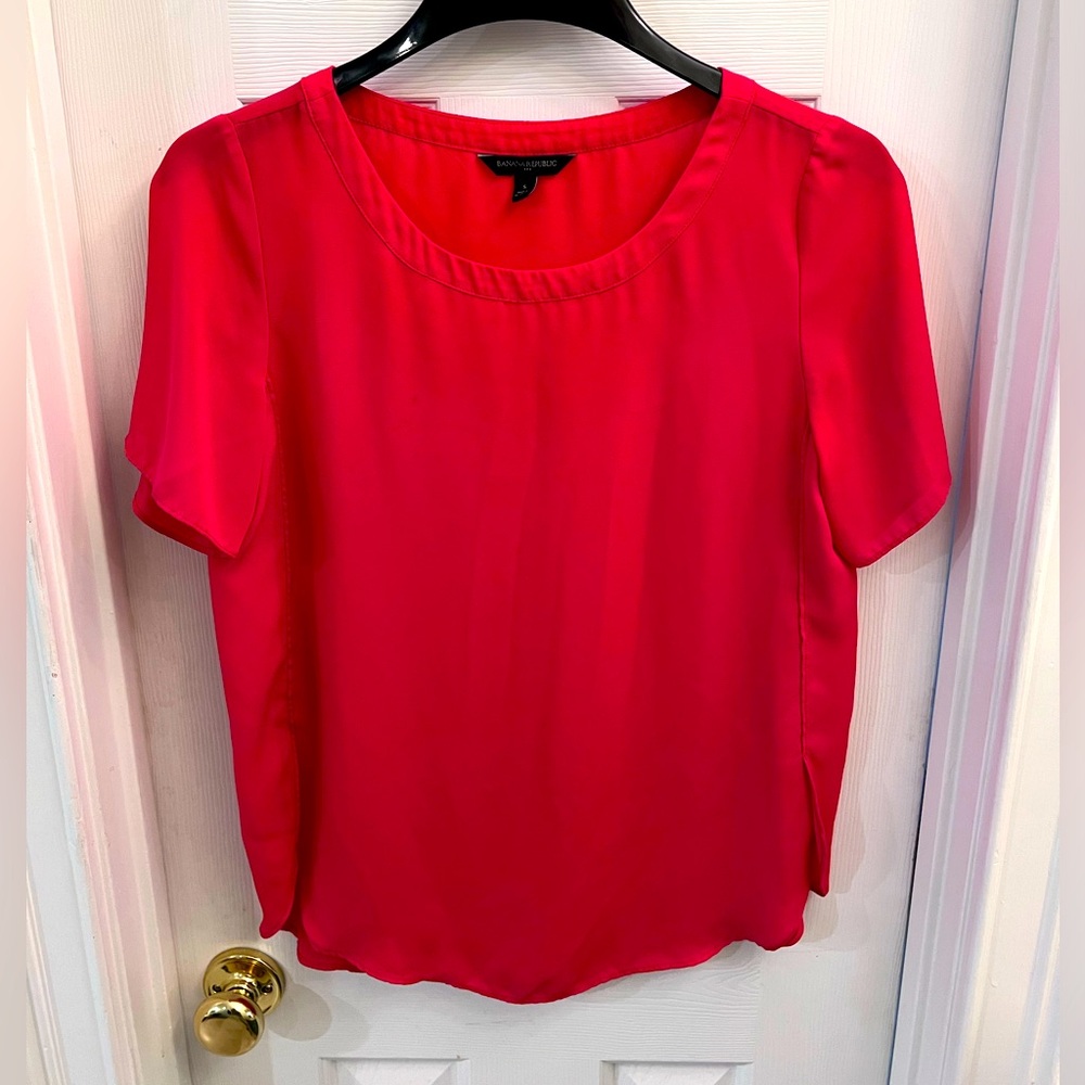 Banana Republic Womens Blouse Short Sleeves Crew Neck Pink Size Small